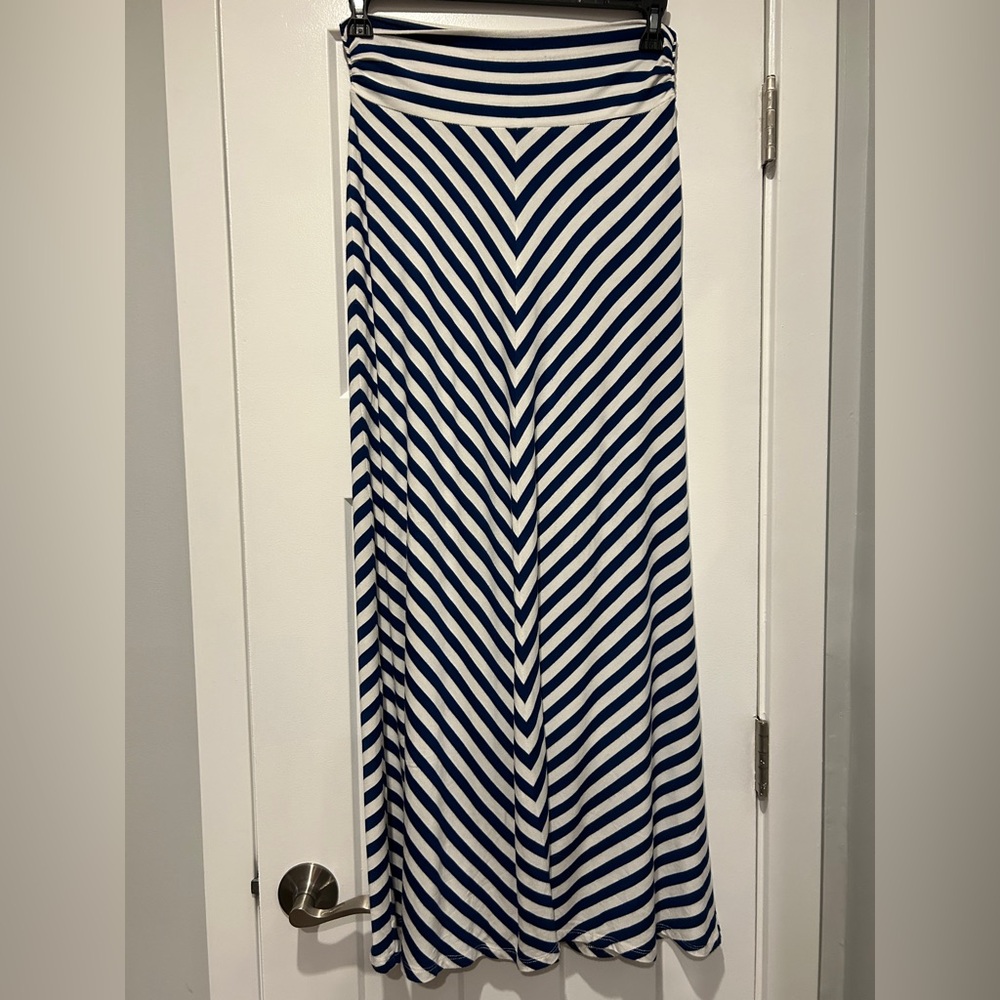 Merona Navy and White Striped A-Line Skirt
